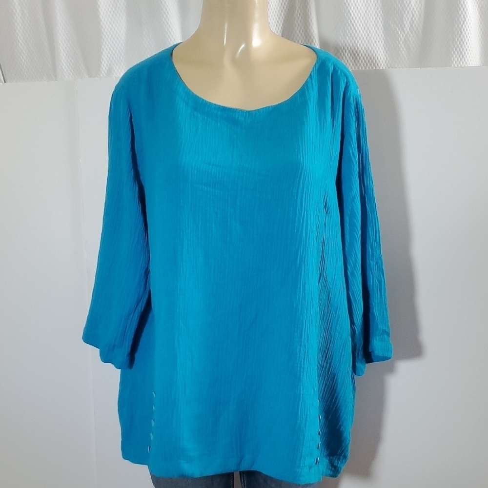 Soft Surroundings Women's Turquoise Blue Tunic Top Blouse 2X